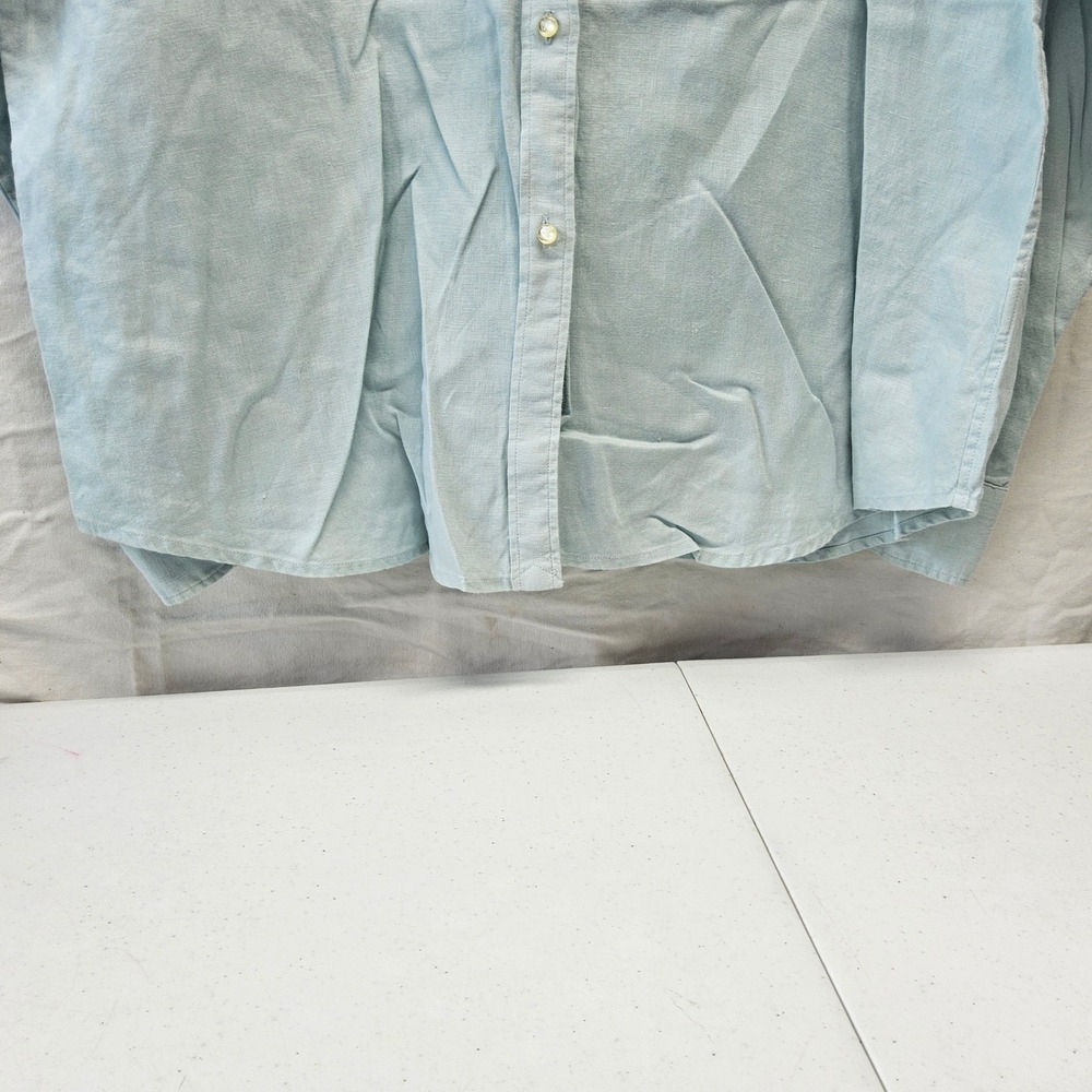 Lauren Ralph Lauren Linen Button Down Shirt Womens XL Light Blue Roll Tab Sleeve - Picture 6 of 12